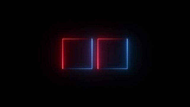 Glowing neon square rectangle picture frame icon animation shape frame border frame photo frame neon box sign symbol. neon display box round screen photo frame retro movement with black background. 4k