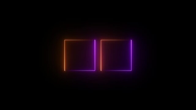 Glowing neon square rectangle picture frame icon animation shape frame border frame photo frame neon box sign symbol. neon display box round screen photo frame retro movement with black background. 4k