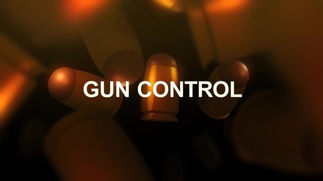 Gun Control Text over 3D Spinning Bullets Background