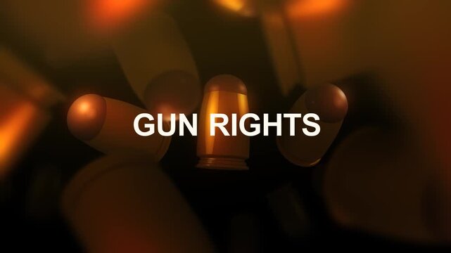 Gun Rights Text over 3D Spinning Bullets Background