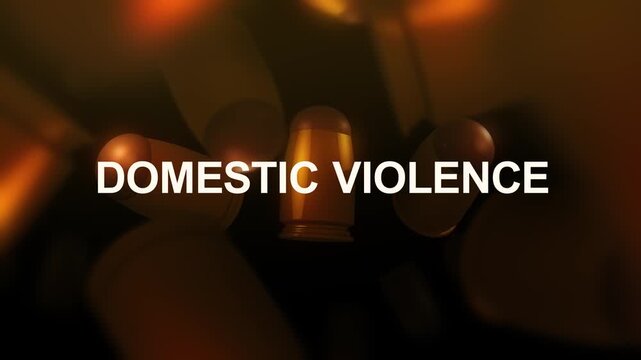  Domestic Violence Text over 3D Spinning Bullets Background