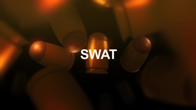 SWAT Text over 3D Spinning Bullets Background