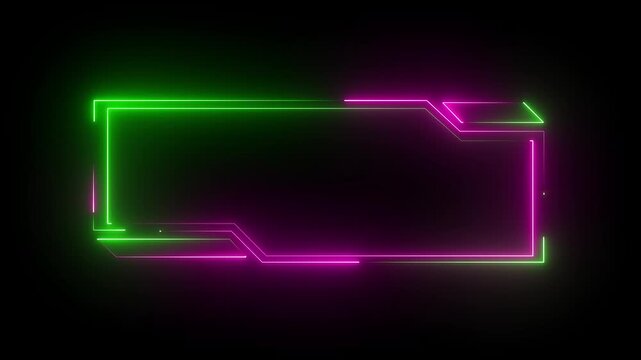 Neon rectangular frames with shining effects on Black background. Square box with neon lines. neon box pattern. neon digital hud lights wiggle on black background. 4k animation video...