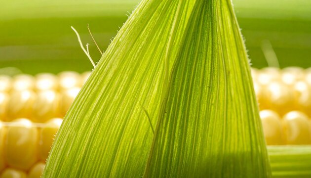 Close-up macro of fresh sweet corn silk strands and golden kernels in natural light