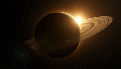 Fototapeta premium Saturn's Rings Illuminated by Sun at Dawn in Deep Space
