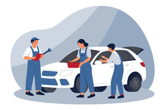 Mechanic Team Discussion Scene Vector Illustratio