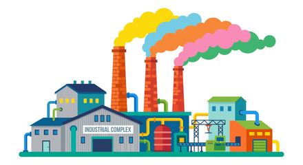 Obraz premium Colorful factory chimneys emitting smoke above an industrial building complex