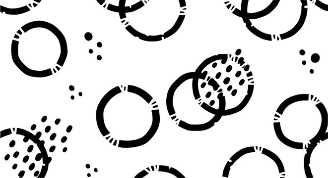 Seamless abstract organic circles and rings pattern vector monochrome hand drawn spot texture design