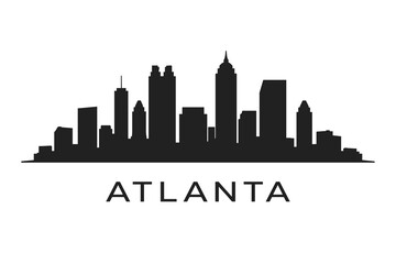 Fototapeta premium Clean Black Atlanta City Skyline Silhouette, Simple Modern Urban Illustration on White Background