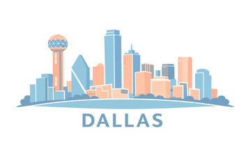 Fototapeta premium Dallas Skyline Vector Illustration - Minimalist Flat Design with Reunion Tower and Cityscape