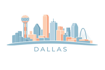 Fototapeta premium Dallas Skyline Vector Illustration - Minimalist Flat Design with Reunion Tower and Margaret Hunt Hill Bridge