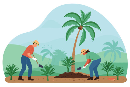 Palm Plantation Expansion Scene Vector Illustrati