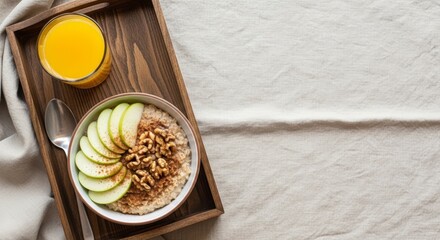 Fototapeta premium Healthy breakfast with oatmeal and fruit.