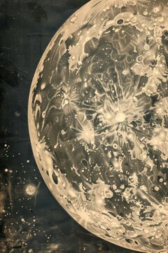 Vintage astronomical illustration of the moon with crater details