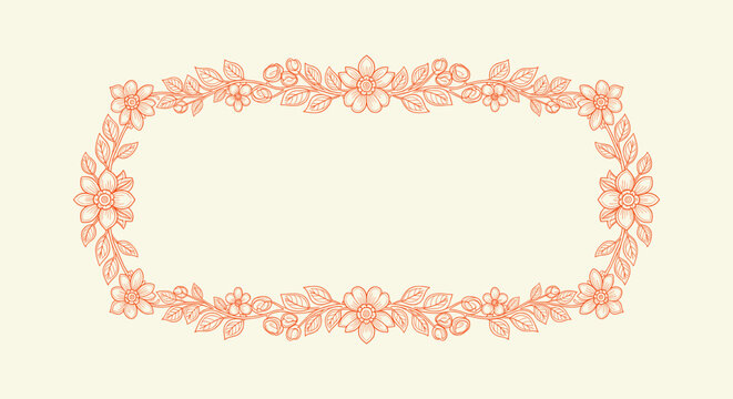 Elegant Floral Border Frame with Hand Drawn Flowers and Leaves Ornate Decorative Vector Illustration
