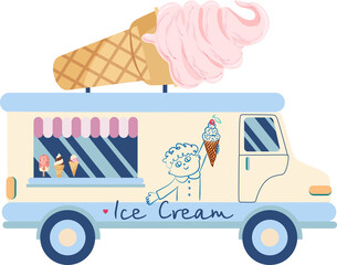 High-quality ice cream van illustration. Ready-to-use design for digital stickers, greeting cards, nursery prints, and scrapbooking © Svetlana