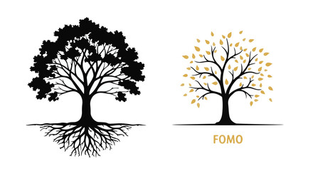 Obraz premium FOMO concept tree with roots and leaves