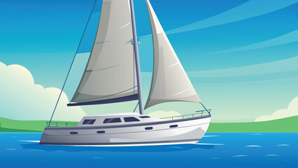 Fototapeta premium Sailing Boat Adventure Scene Vector Illustration
