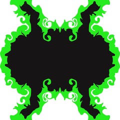 Fototapeta premium Green and black hand-drawn symmetrical fluid organic ornament on white background