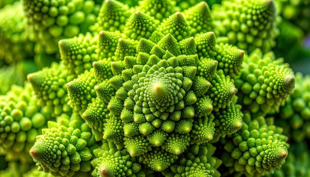 vibrant green romanesco broccoli fractal pattern close-up macro shot