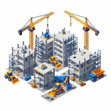 Construction Site with Cranes and Buildings Under Development.