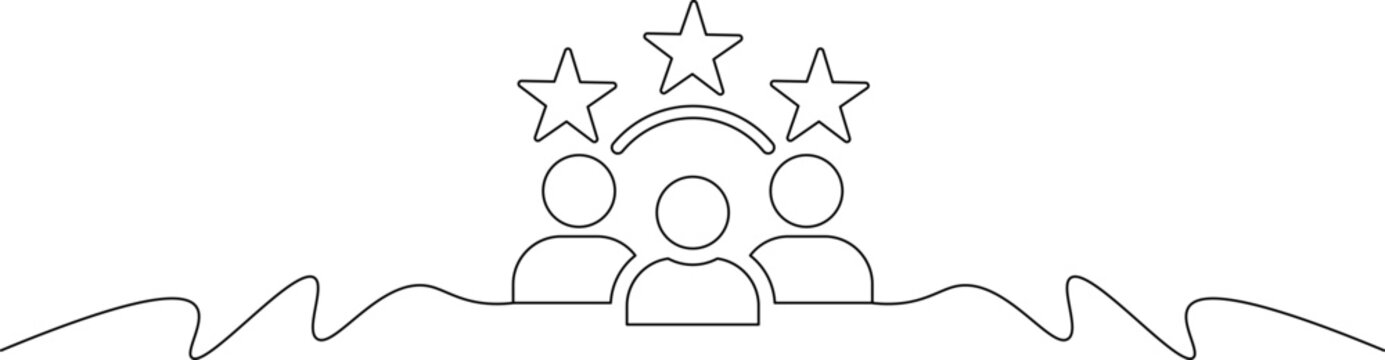 A minimalist line drawing of three people with stars above them, symbolizing achievement and success in a simple, yet effective visual representation.