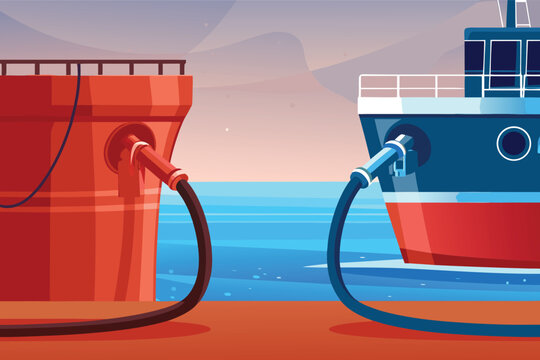 Ship Refueling Station Scene Vector Illustration