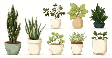 Fototapeta premium Collection of potted indoor plants illustration