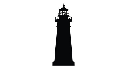 A striking black lighthouse stands tall against a white background silhouette © AL-AMIN