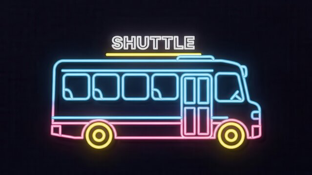 Vibrant neon illuminated shuttle bus graphic for modern urban transit and passenger services
