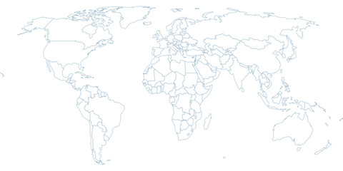 Minimalist World Map Vector Outline – Professional Blue Contour Geographic Map on Transparent Background © Anastasiia