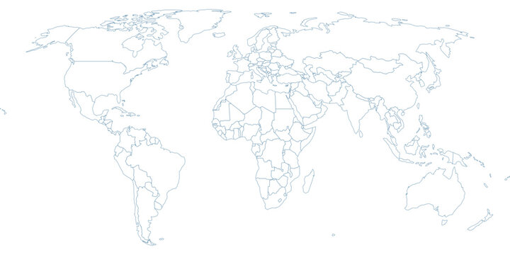 Minimalist World Map Vector Outline &ndash; Professional Blue Contour Geographic Map on Transparent Background