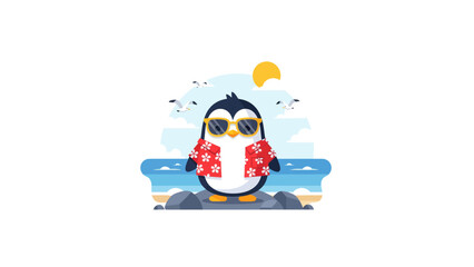 Cute Penguin Wearing Sunglasses Summer. © Wawastock