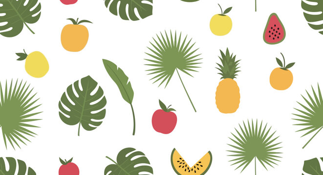 Fresh healthy fruit seamless pattern vector illustration featuring an assorted collection of apple orange banana strawberry pear lemon pineapple cherry watermelon peach plum kiwi and raspberry icons