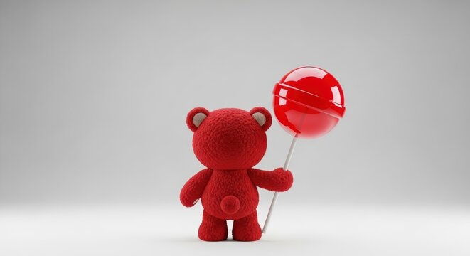 Red Teddy Bear Holding Balloon Toy.