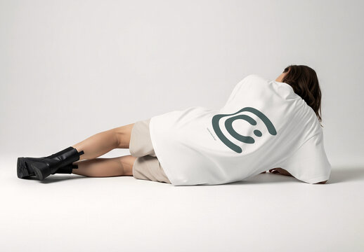 Women's White Oversized T-shirt Mockup