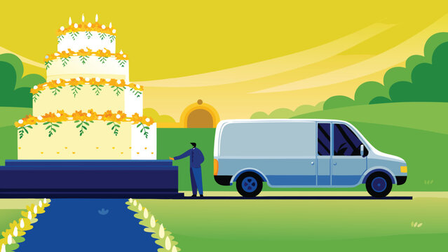Wedding Cake Delivery Scene Vector Illustration o