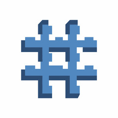 Fototapeta premium A close-up view of a blue pixelated hashtag symbol on a white background