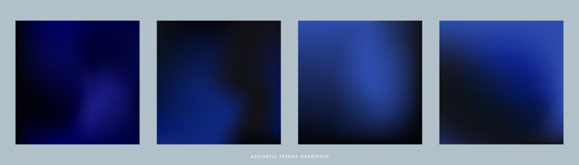 Dark blue gradient backgrounds. Abstract midnight sky. Navy blue colored vector banner. Simple soft dark square bg set. Gradient template design for poster, square social post, cover © Mariia