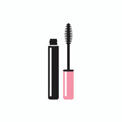 Obraz premium A tube and brush of pink mascara are standing upright.