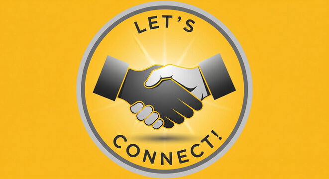Yellow circular icon with handshake symbol and text lets connect representing business networking and partnership social media handshake networking partnership collaboration