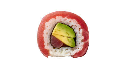 Isolated delicious fresh tuna and avocado uramaki sushi roll, healthy Japanese cuisine © Sorin
