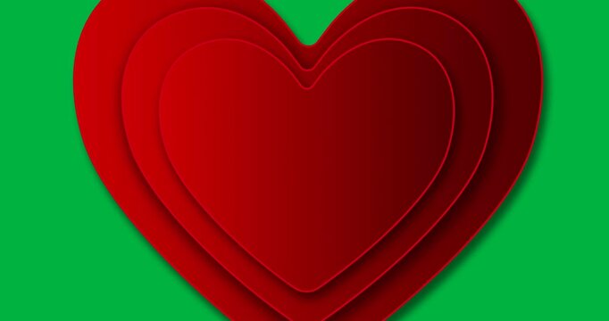 Red heart appearing, inner hearts forming, enlarging, pulsing into 3D badge on transparent backdrop