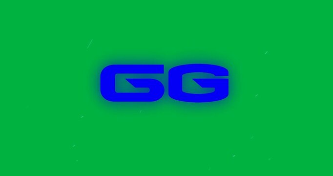 Animation of 6g text in glowing blue letters with particles moving on black background