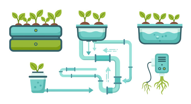 Hydroponic system with plants and controller.