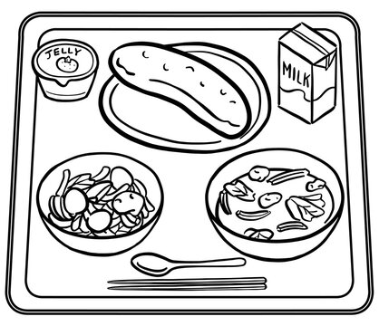 紙パック牛乳とパンの給食　線画