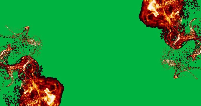 Animation of yellow and orange flames and particles flowing on white background