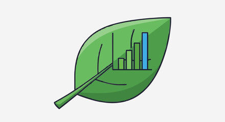 Obraz premium Green growth chart icon on a leaf representing sustainable business and ecological development