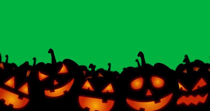 Animation of halloween jack o lanterns with flames inside on white background