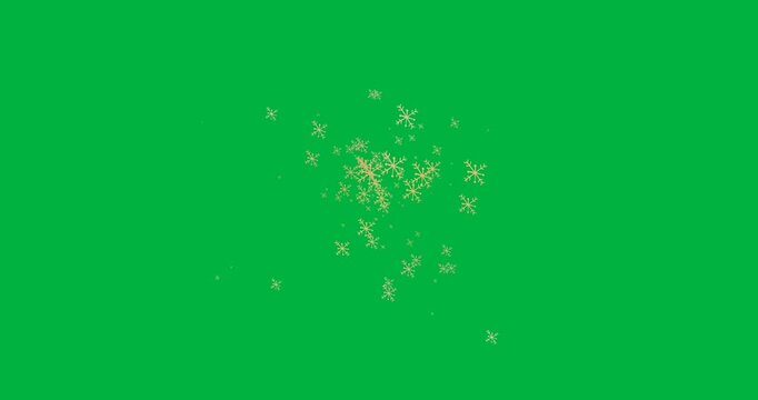 Digital animation of multiple golden snowflake icons against white background